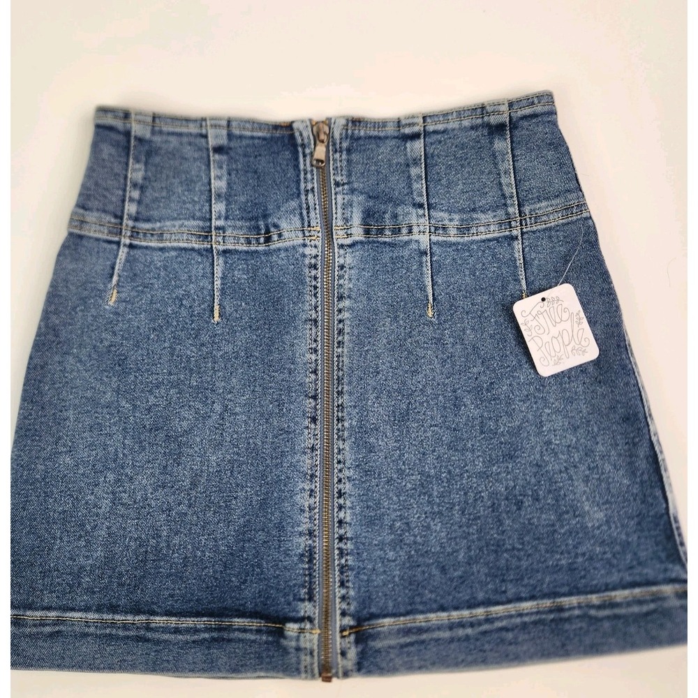 Free‎ People We The Free Zip Front Mini Skirt Blue Womens 26 Cowgirl Festival